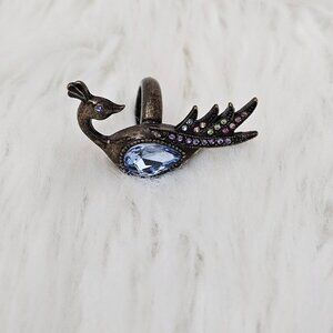 Avon Vintage Peacock Burnished Brass Crystal Rhinestones Statement Ring